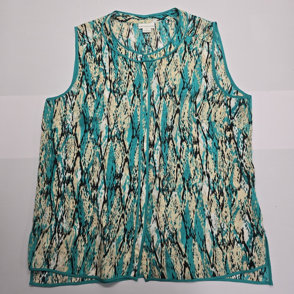 Liz Claiborne Womens Teal Snakeskin Print Sleeveless Blouse Size L Top